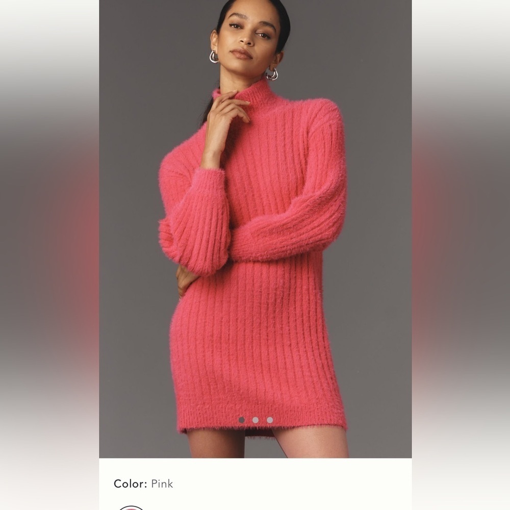 NWT new small Anthropologie flat white turtleneck sweater dress tunic pink